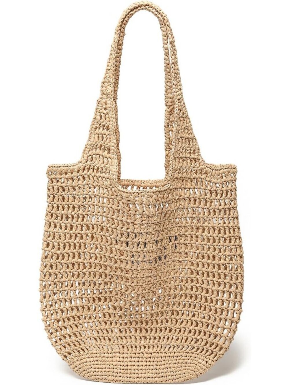 Women's Beige Straw Beach Bag Large Woven Tote Summer Vacation Travel Purse - Picture 7 of 7